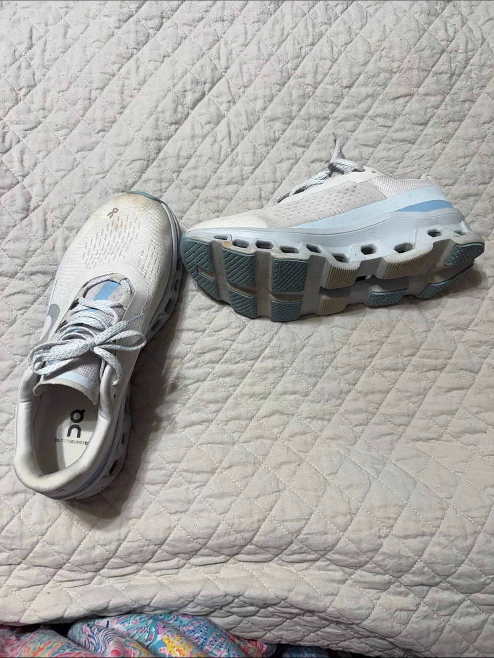 On Cloudcloudlight White & Light Blue Running Sneakers
