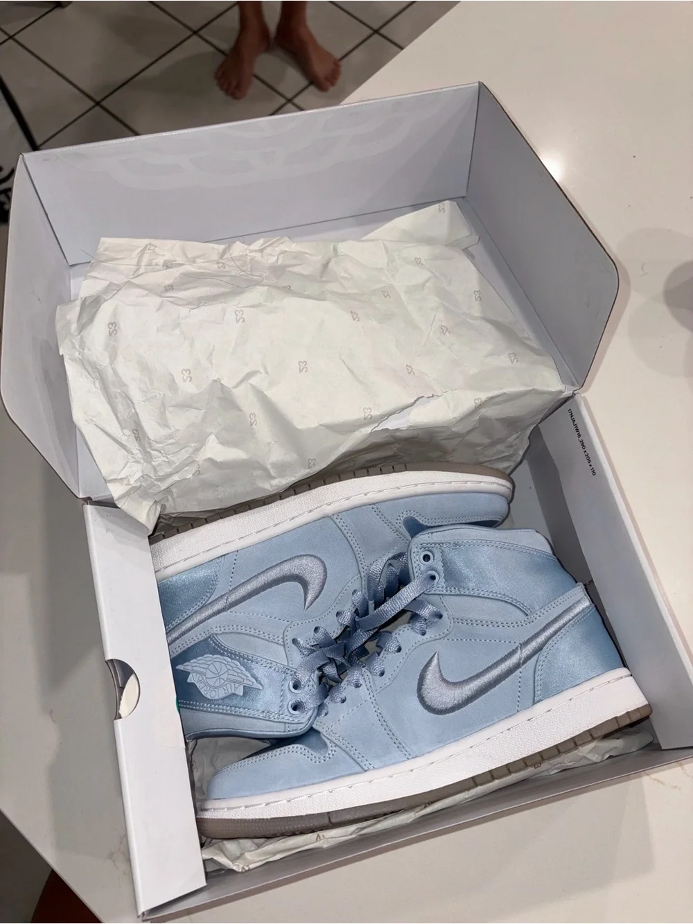 Nike Air Jordan Retro 1 Mid Light Blue Swoosh