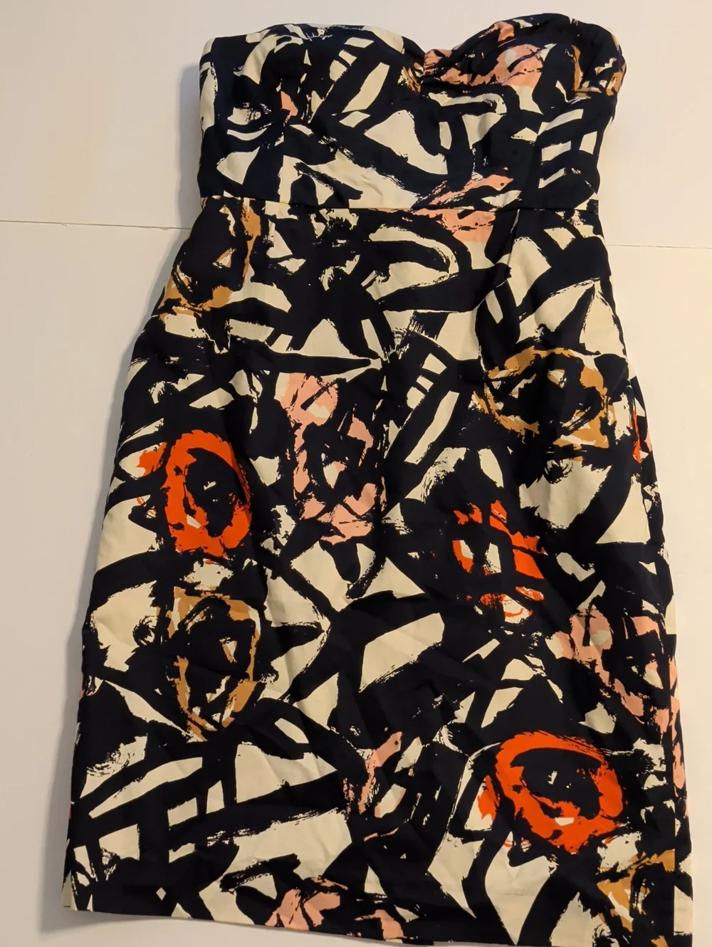 J Crew Strapless Abstract Print Dress in Black & Cream Size 0