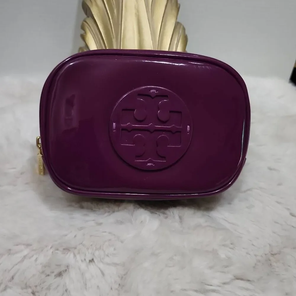 Tory Burch Stacked Patent Small Cosmetic Case Purple