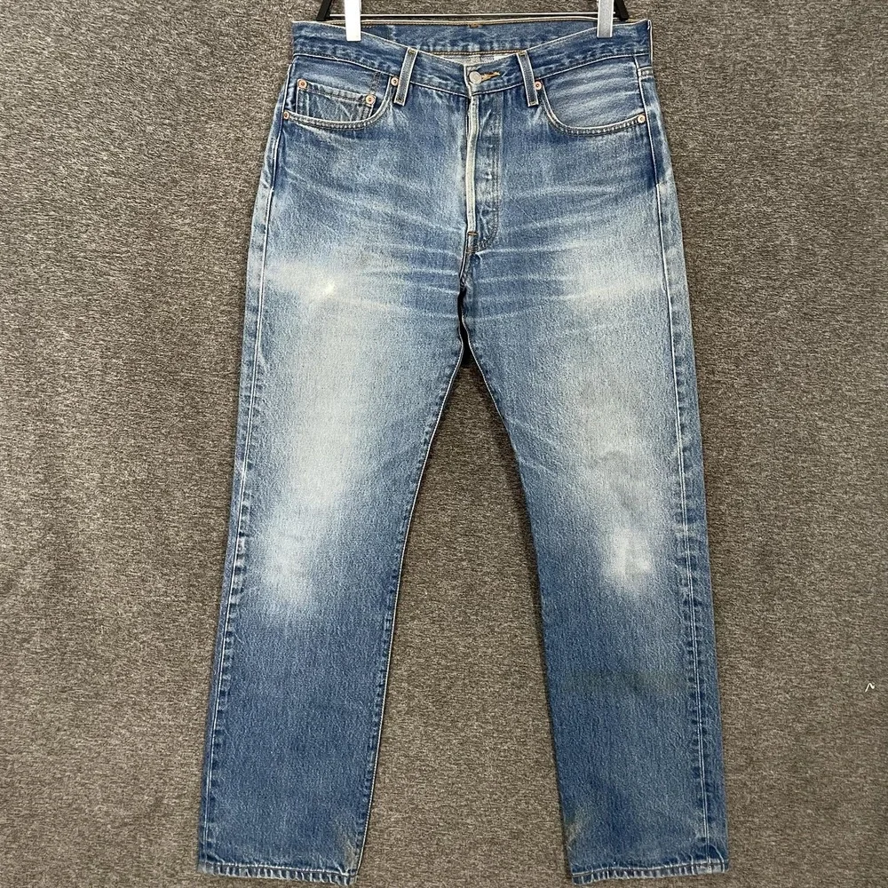 Levis 501XX Shrink to Fit Jean Measures 34x32 Blue Button Fly Straight Leg Denim