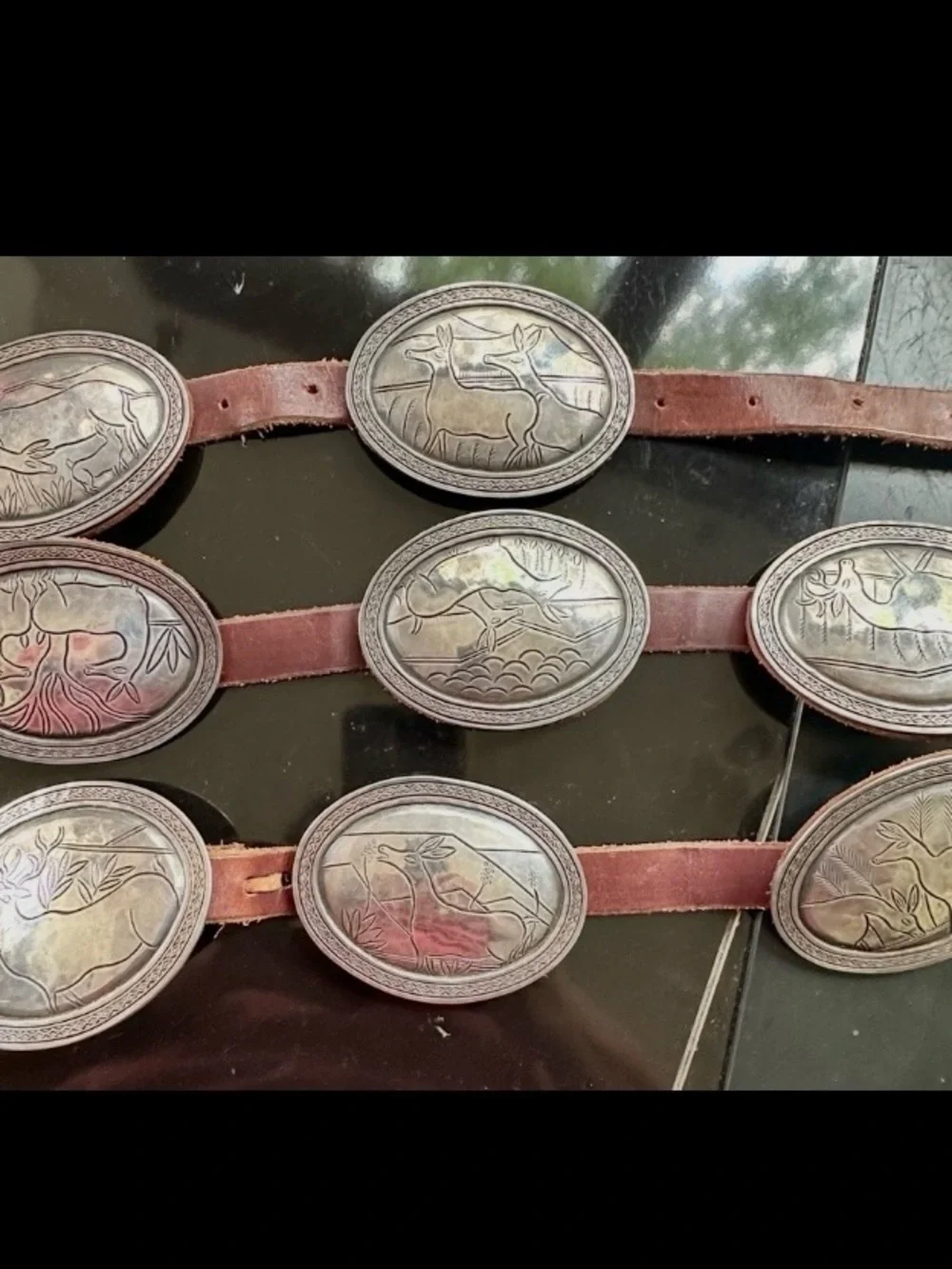 Vintage SB Taos Sterling Silver Storyteller Concho Belt Heavy 582g Wildlife 44