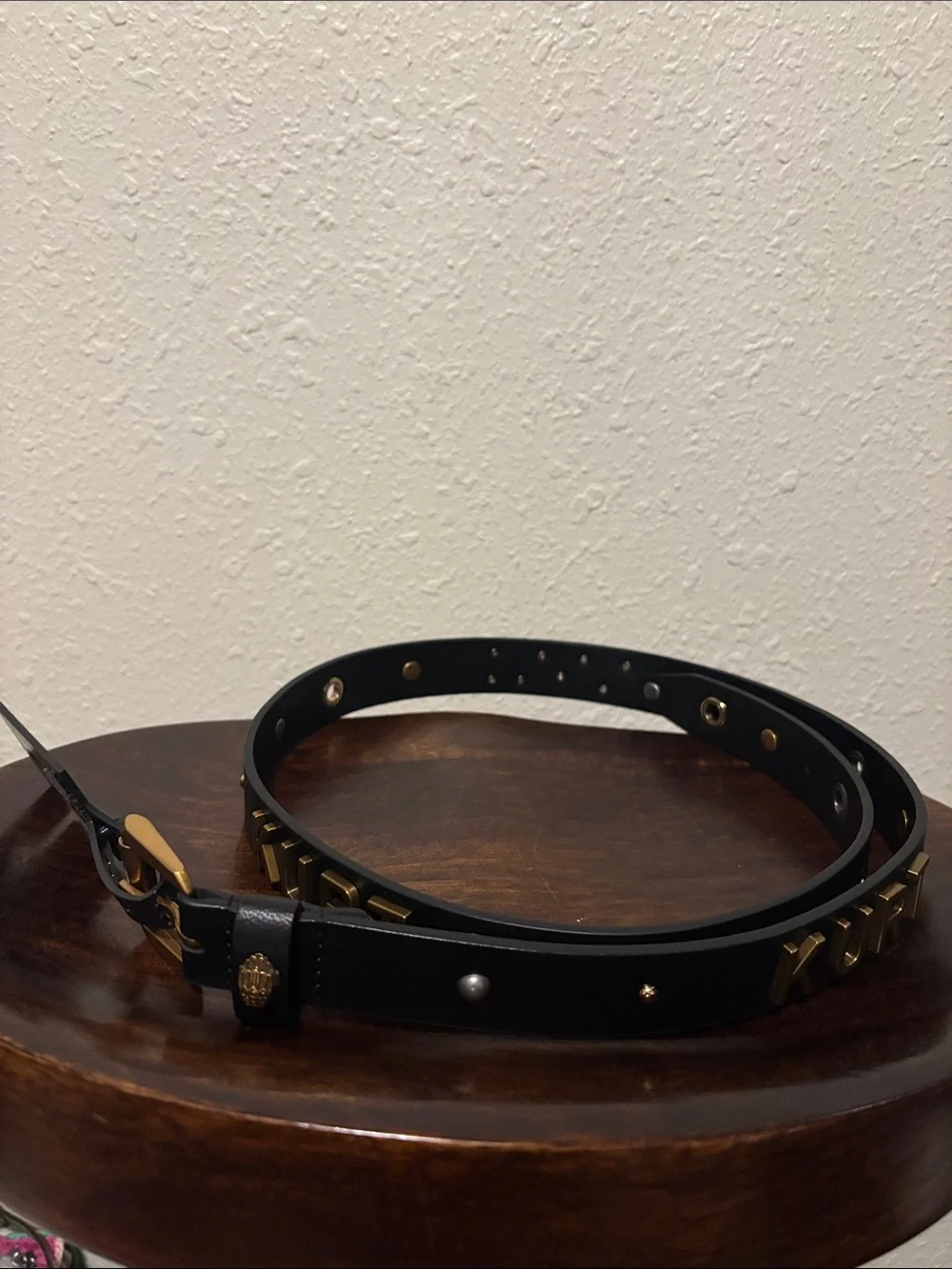 Black Women's Studded Leather Belt - Designer Style Kurt Geiger.