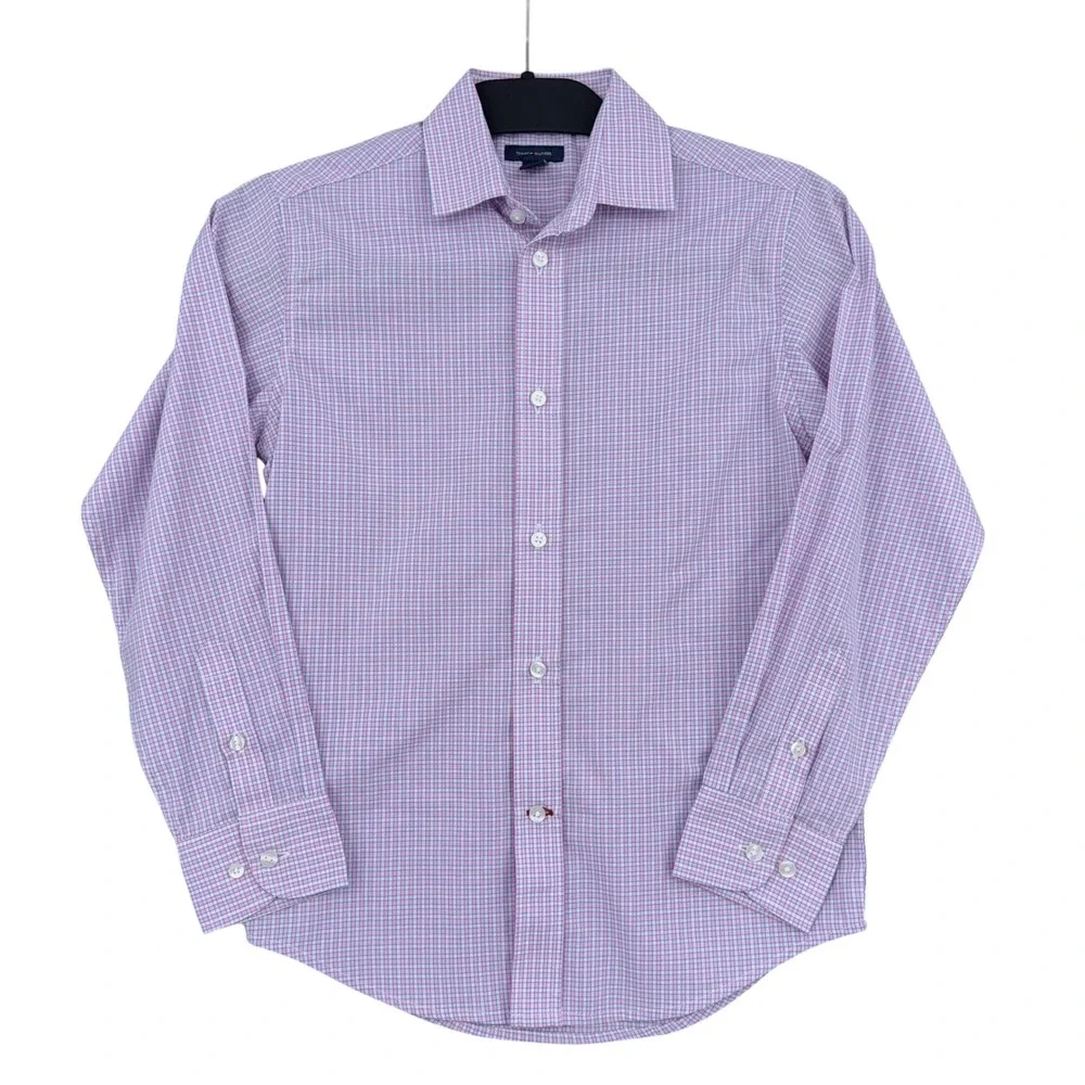 Tommy Hilfiger Button Down Shirt Kids 10 Cotton Polyester Pink Blue Check