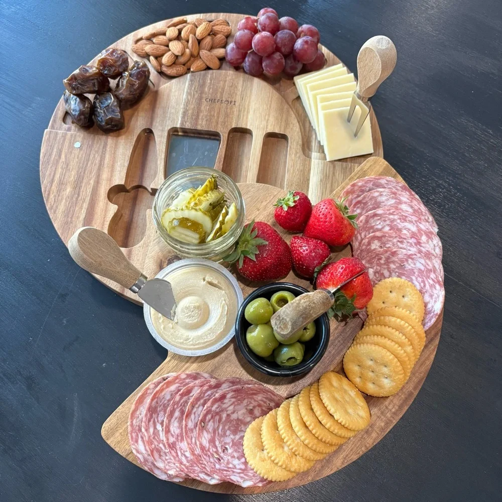 ChefSofi Acacia Wooden Swivel Charcuterie Board with 4 Utensils