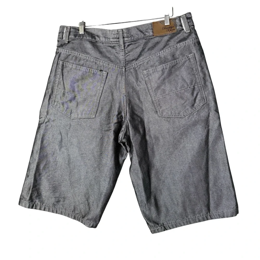Vintage Y2K BROOKLYN XPRESS Denim Jorts Long Baggy Grey Bermuda Shorts Mens‎ 40