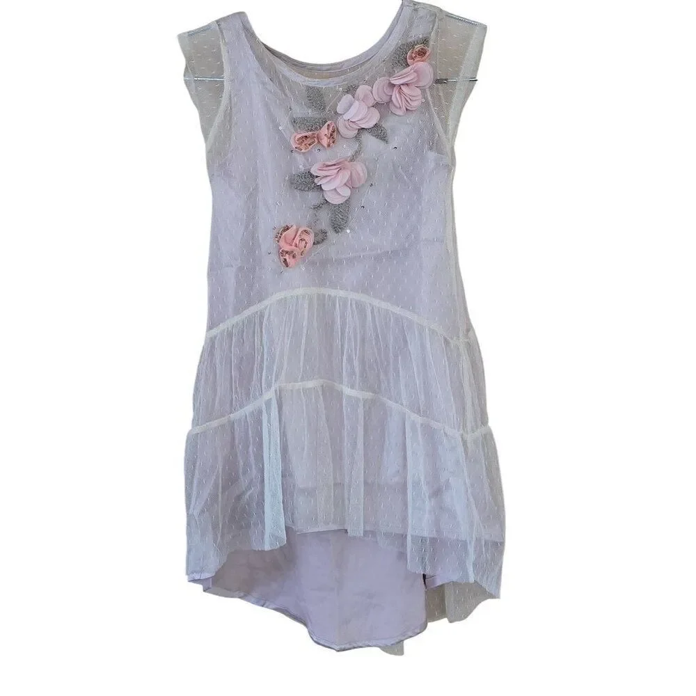 Mia Joy Girls Pink Lace Dress Size 2 Floral Embellished Hi-Low NWT