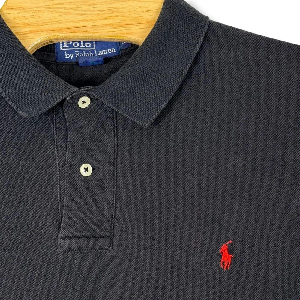 Vintage Polo Ralph Lauren Polo Shirt Men XL Black Red Pony Cotton Pique Golf Y2k