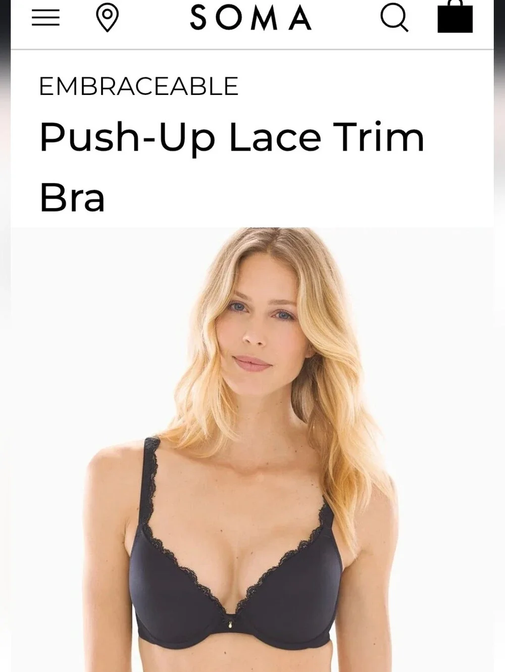 SOMA Embraceable Push-Up Lace Trim Bra - Black And Tan