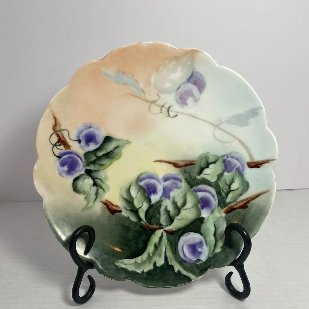 Antique 1906 Limoges Hand Painted Plate Purple Plums Art Nouveau Collectible‎