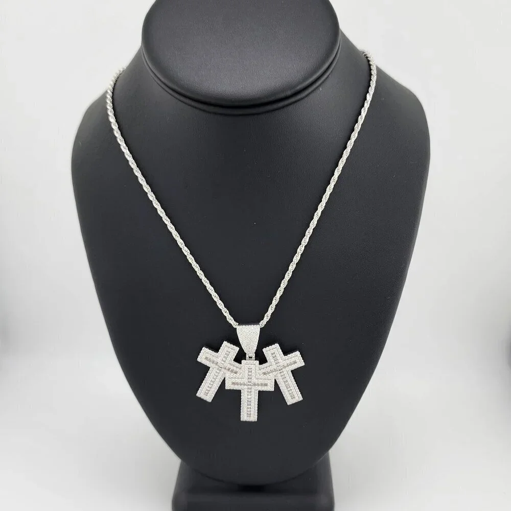 Brand New Sterling Silver 925 Triple Cross Necklace