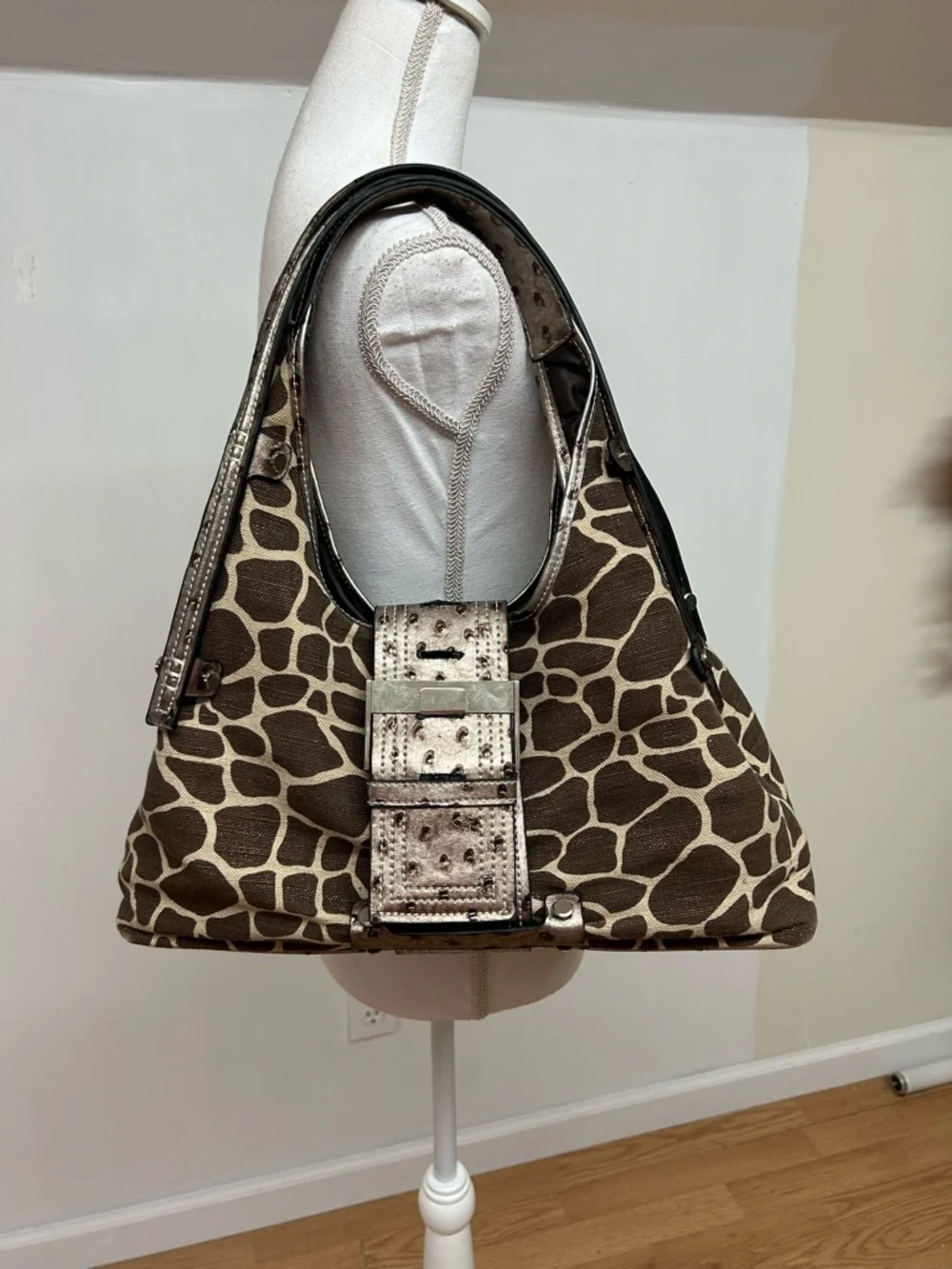 Brown Giraffe-Print Shoulder Bag