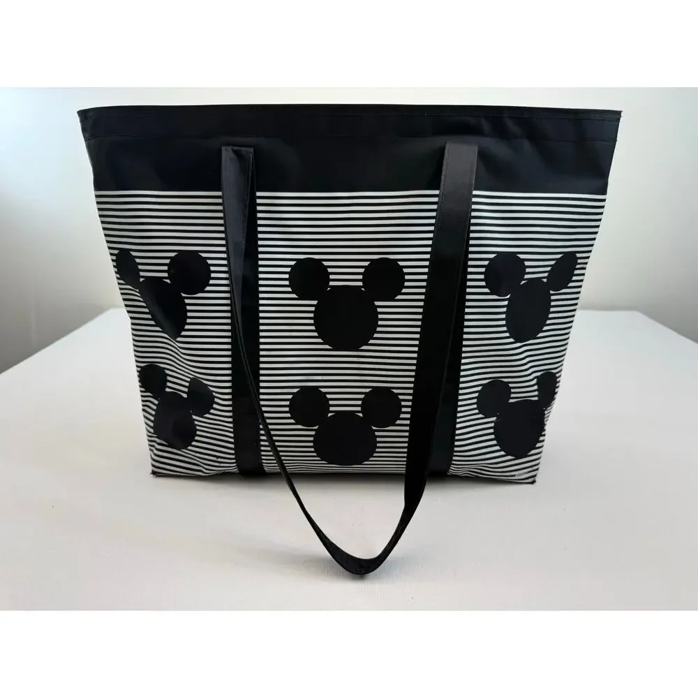 Authentic Disney Parks Black &‎ White Stripe Mickey Zip Top Tote Bag