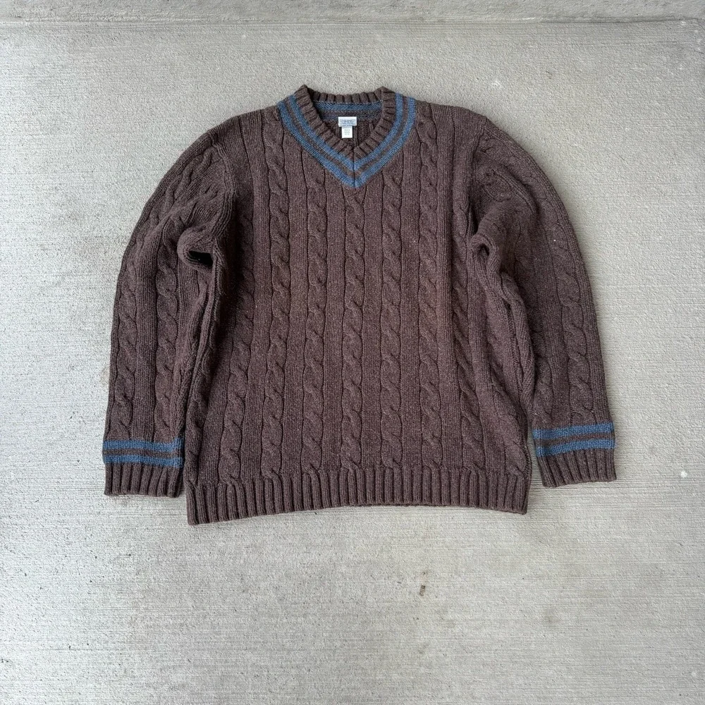 Vintage 90s Old Navy Cable Knit Sweater Womens‎ XL Brown Chunky Cotton V Neck