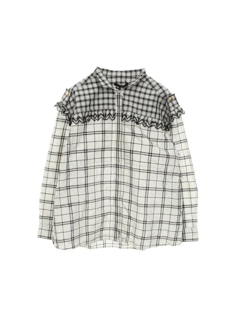 Louis Vuitton Blouse Stand Color Check Ruffle Long Sleeve Silk
