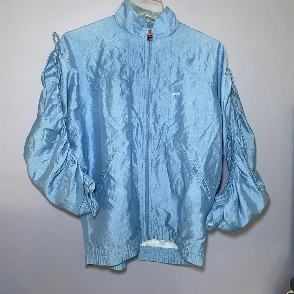 Fila Vintage Womens Light Blue Adjustable Gathered‎ Sleeve Jacket Y2K Casual