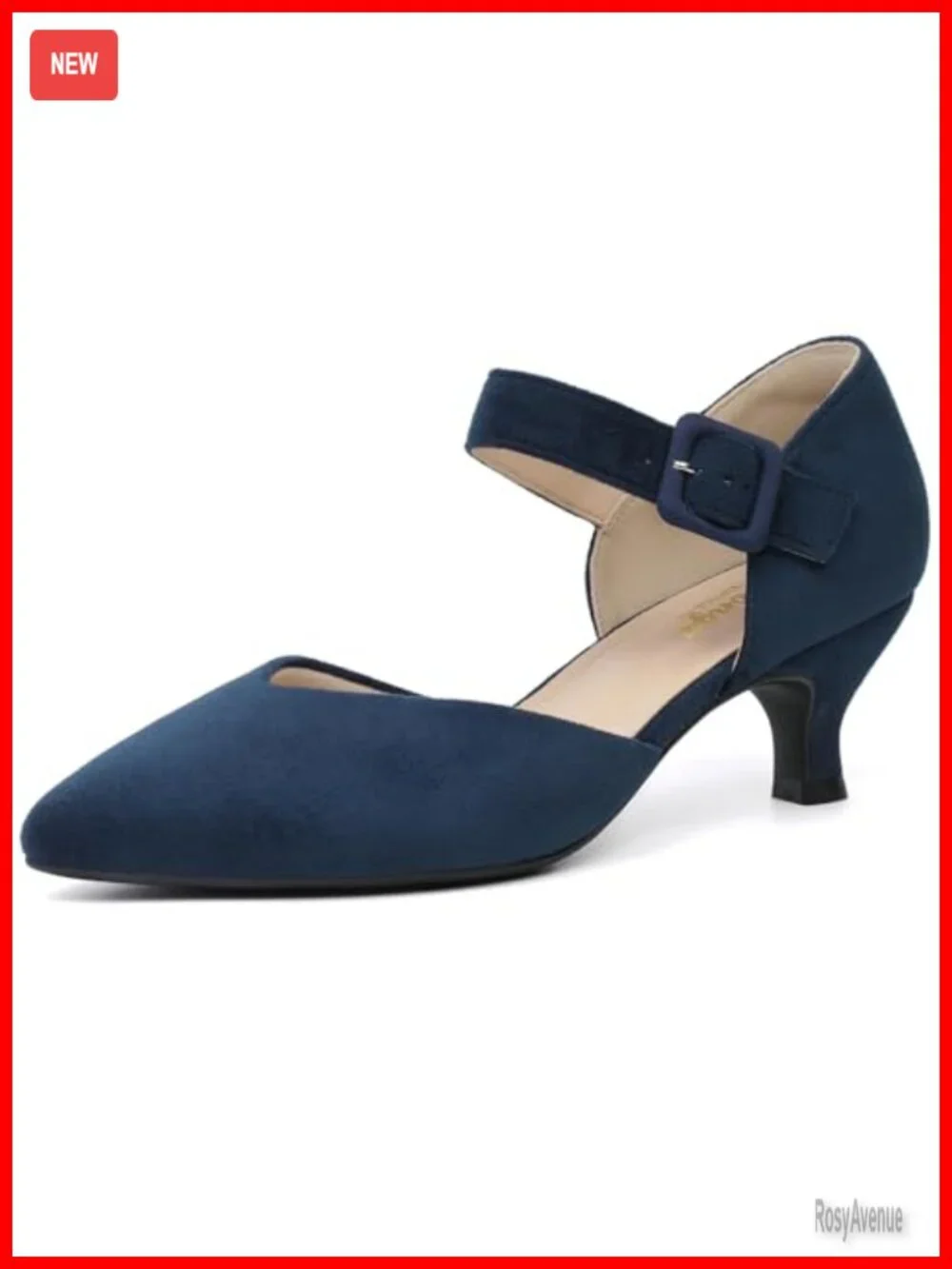 Kitten Heels Pointed Closed Toe Ankle Strap Buckle Low Heel Pumps