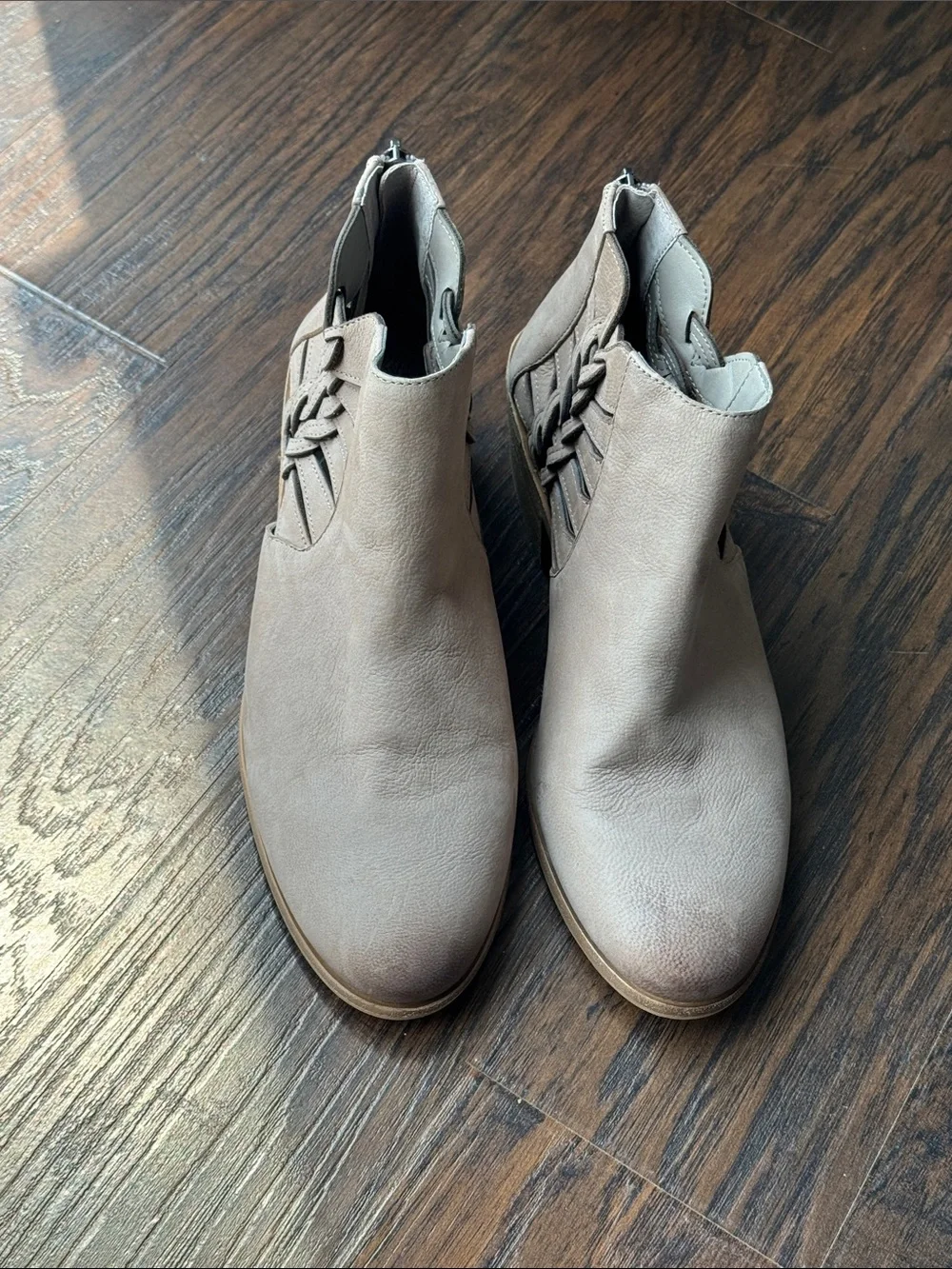 Vince Camuto Light Taupe Cutout Braided Ankle Booties