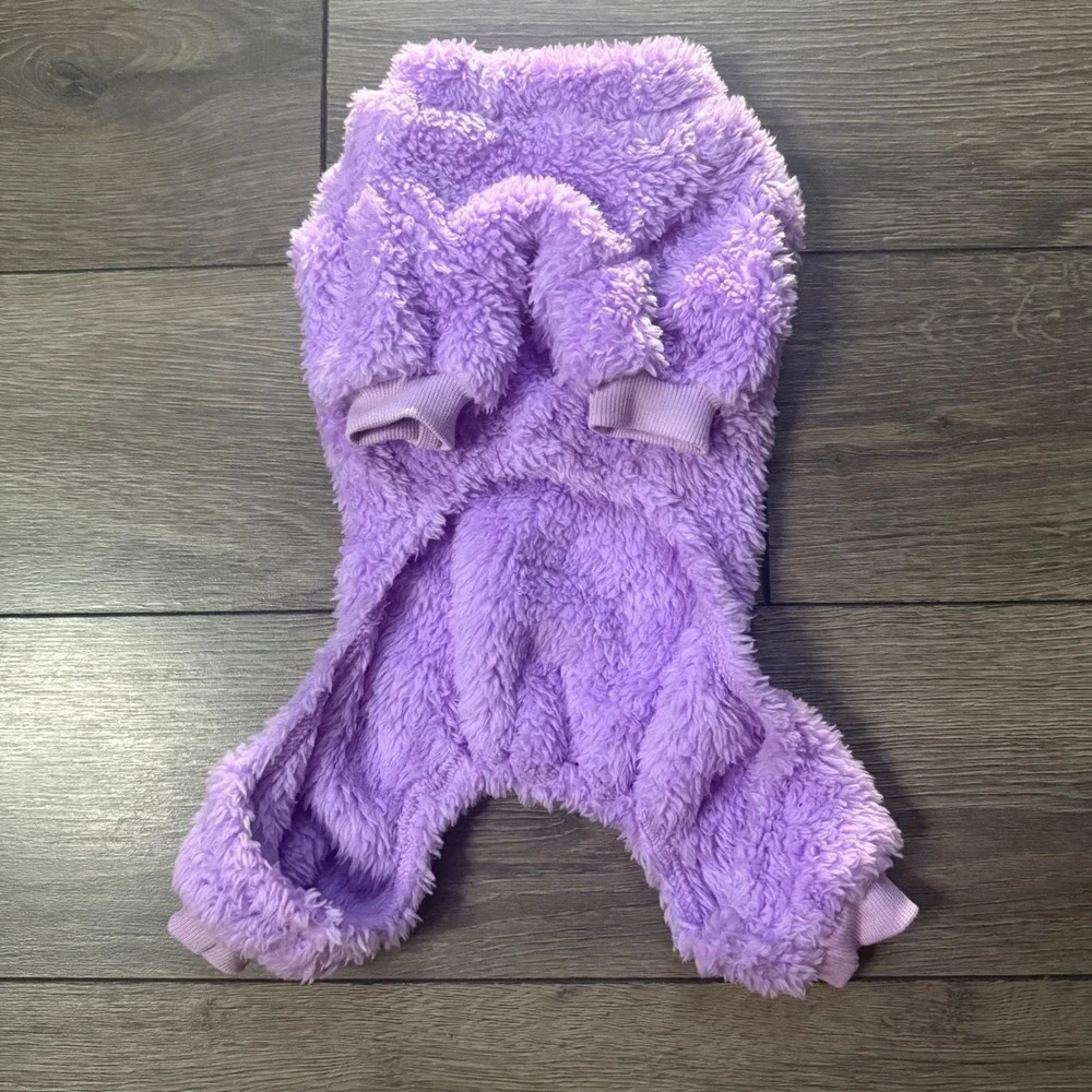 Purple Fleece Pet Pajamas Soft Sherpa Dog Jumpsuit Medium Lavender 4-Leg