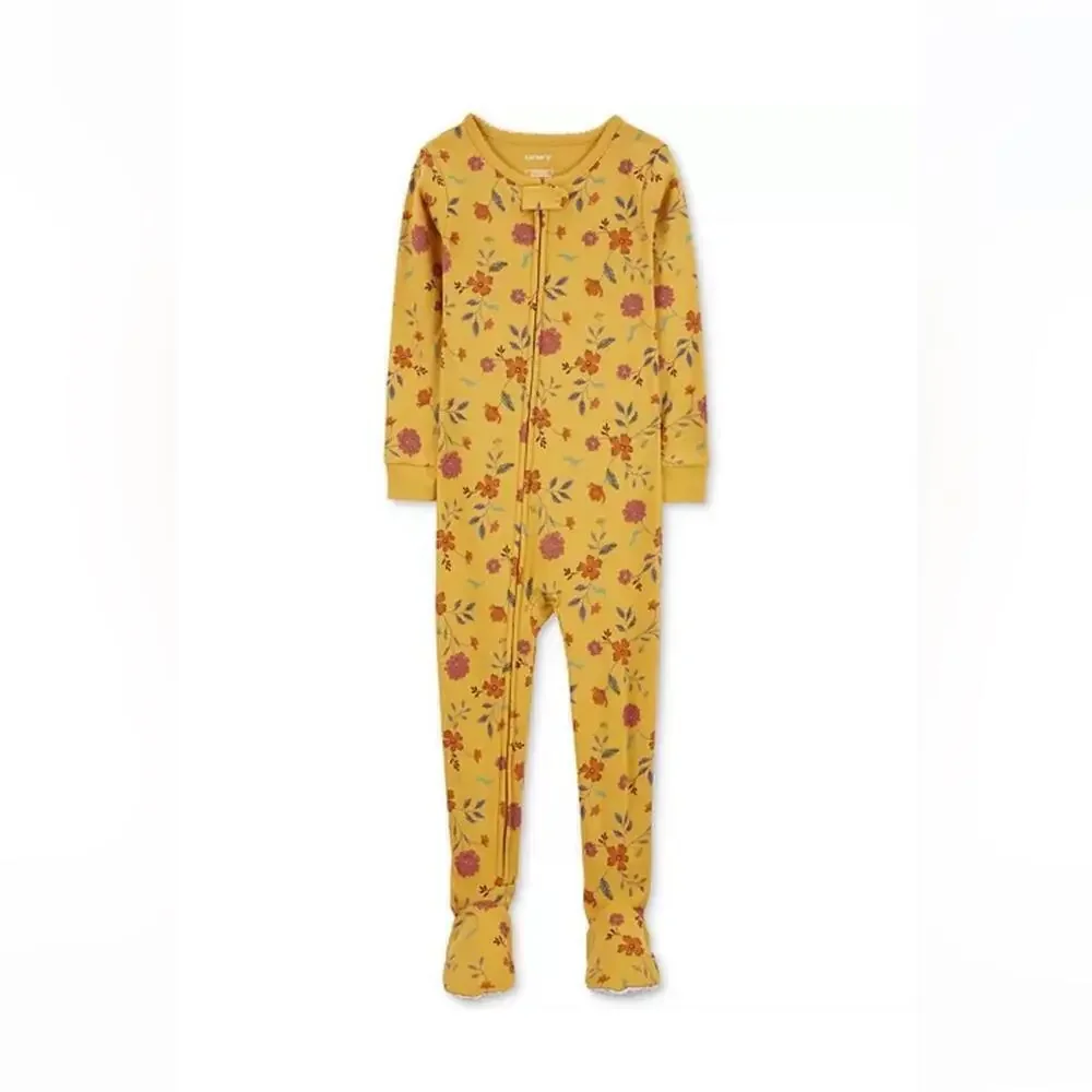 Carter's Toddler Girls Yellow 1 Piece Floral Print Snug Fit Footed Pajamas pj 5T