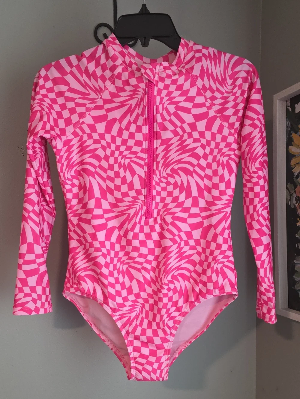 wonder nation Pink and Light Pink Swirl One-Piece Rash Guard XL 14-16
