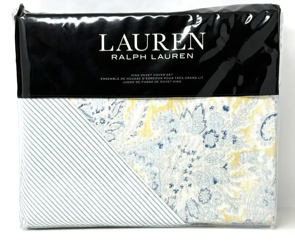 Ralph Lauren Marisa Blue Yellow KING Duvet Cover Pillow Shams Set New in Package