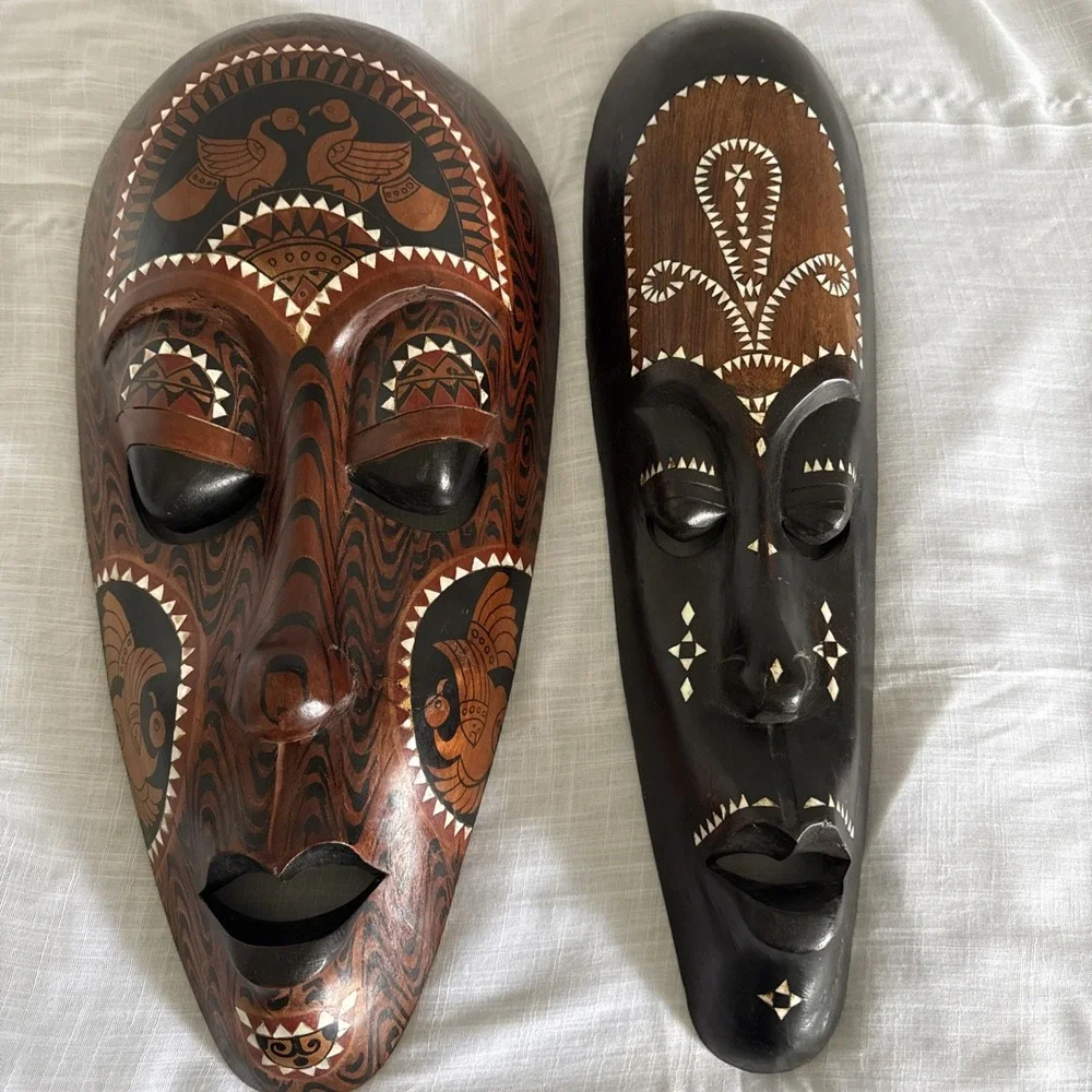 Hand Carved‎ Wooden Mask  Collectible Wall Decor Painted Birds