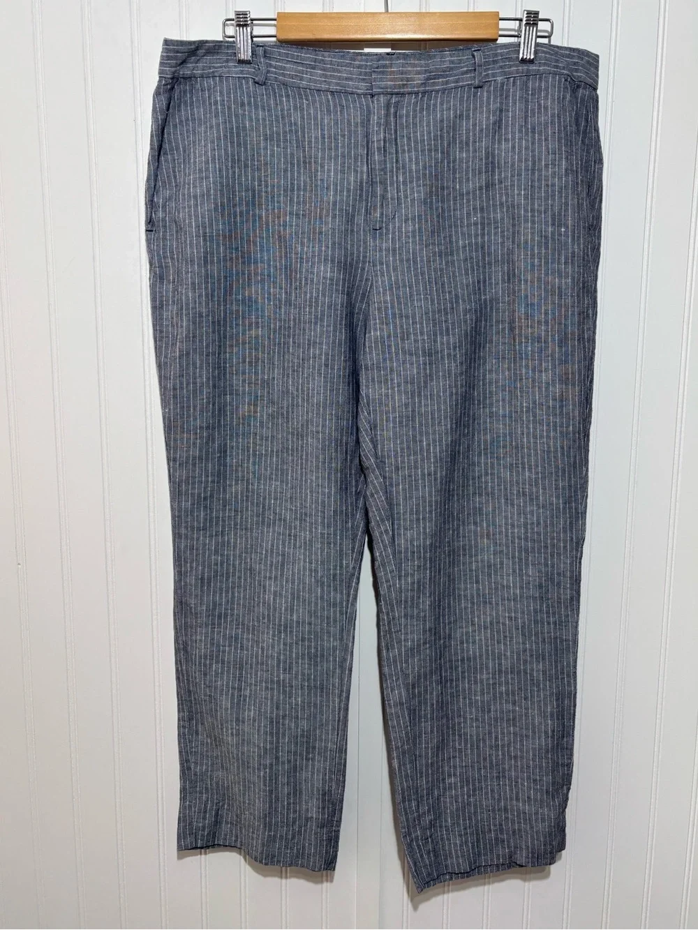 Banana Republic Factory Hampton Blue Pinstripe Linen Blend Pants 14 Coastal