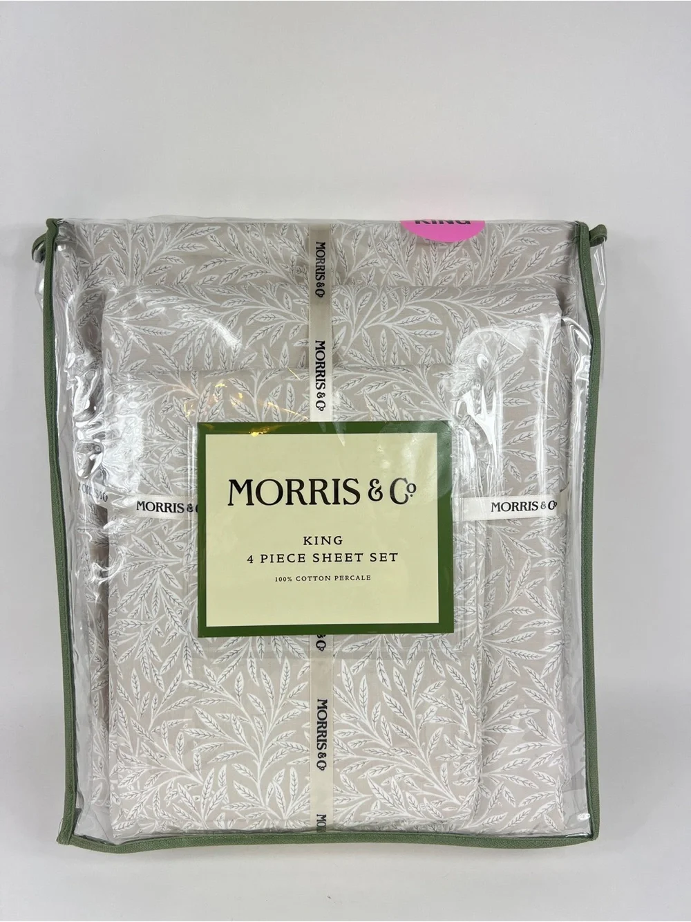 William Morris & Co King Sheet Set 100% Cotton Percale Floral Luxury 4 Pc NEW