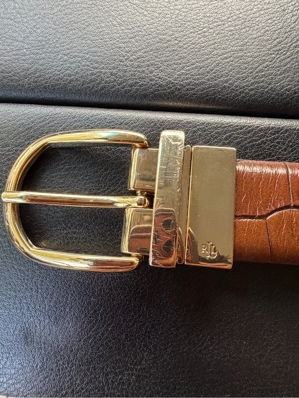 Ralph Lauren Gold Buckle Brown/black Leather Belt