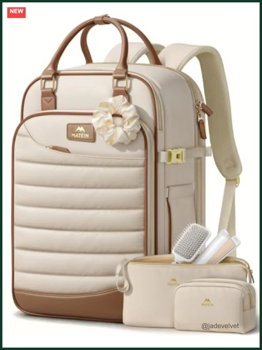 Quilted Underseat Travel Backpack with Hair Essentials Bag, 18x14x8, TSA