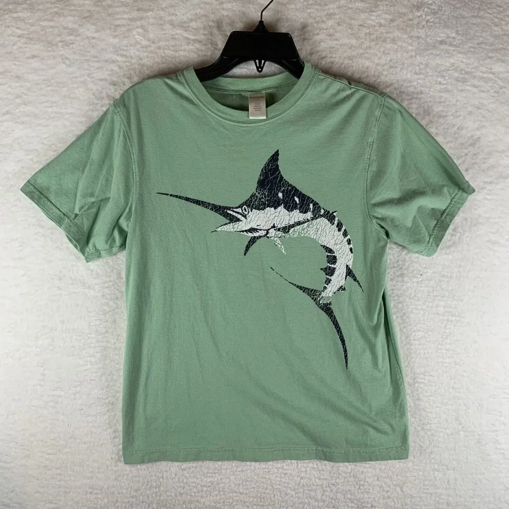 Gymboree T-Shirt‎ Boys 12 Green Atlantic Blue Marlin Fish Crew Short Sleeve 6482