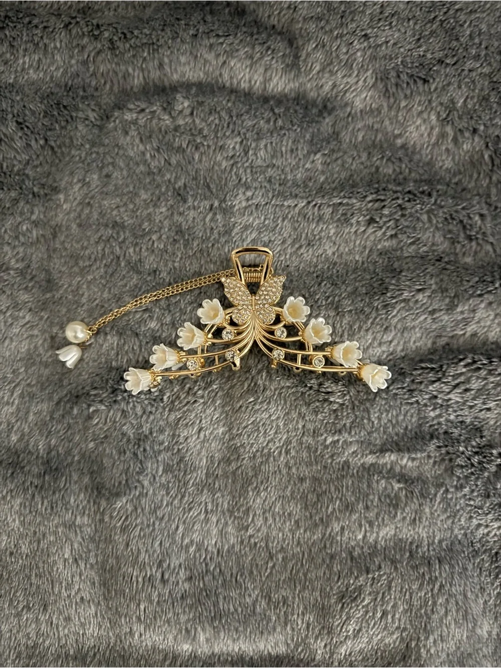 Gold Floral Pearl Accent Hair Clip