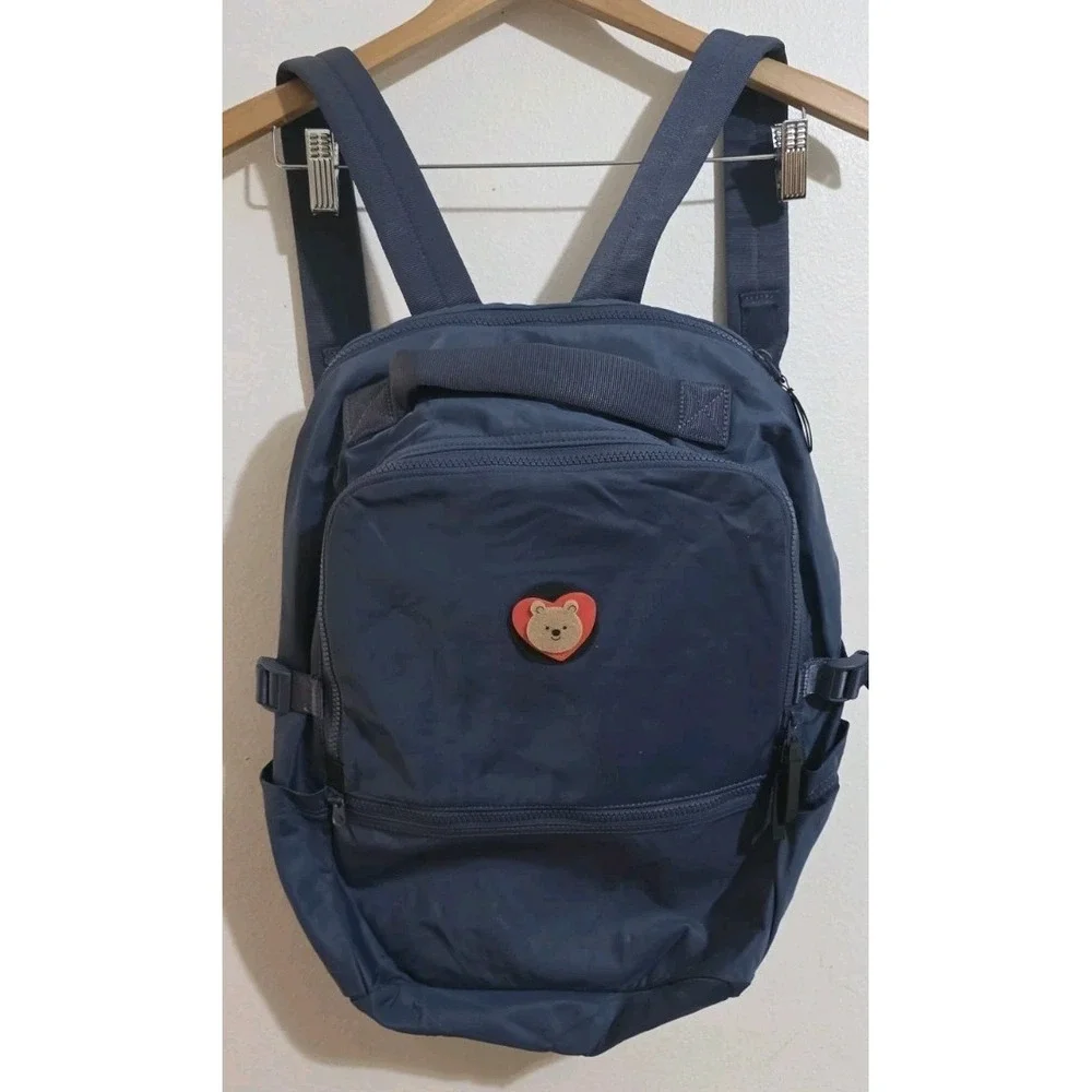 EUC LULULEMON‎ Crew Full Size Backpack Navy Blue Purse Bag Bear