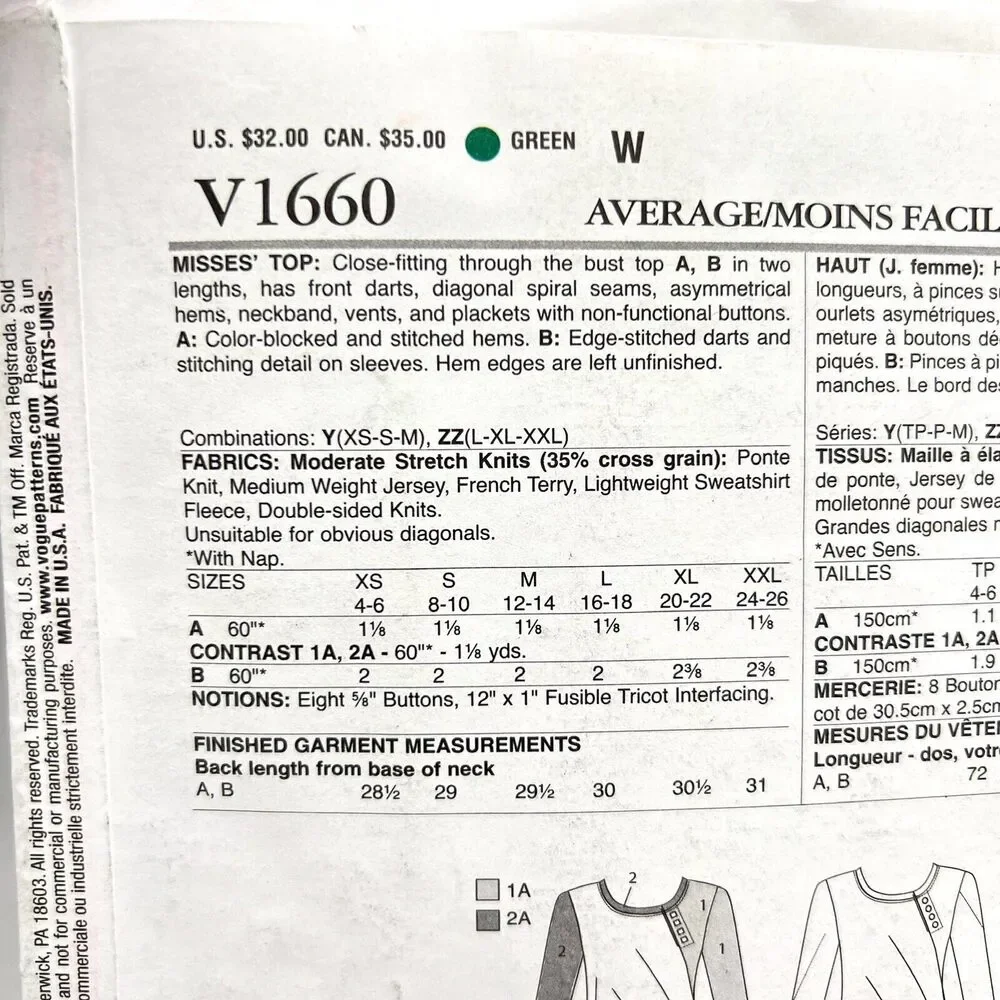 Vogue sewing pattern v1660