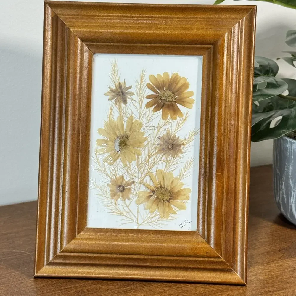 Vintage Pressed Flower Art Wood Picture Frame Floral Botanical Decor 7x9 Display