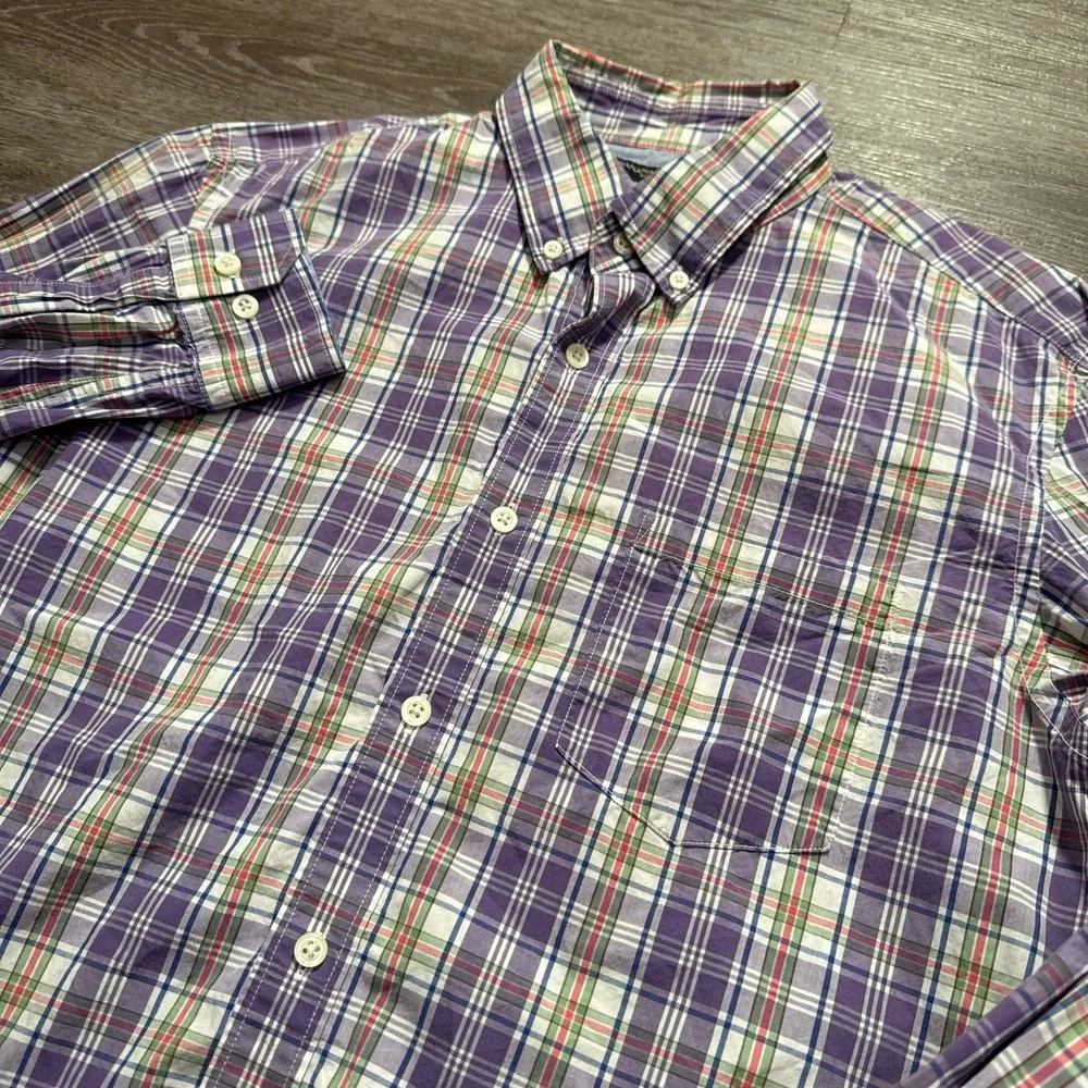 Banana Republic Shirt Mens Medium Purple Cotton Plaid Soft‎ Wash Button Down