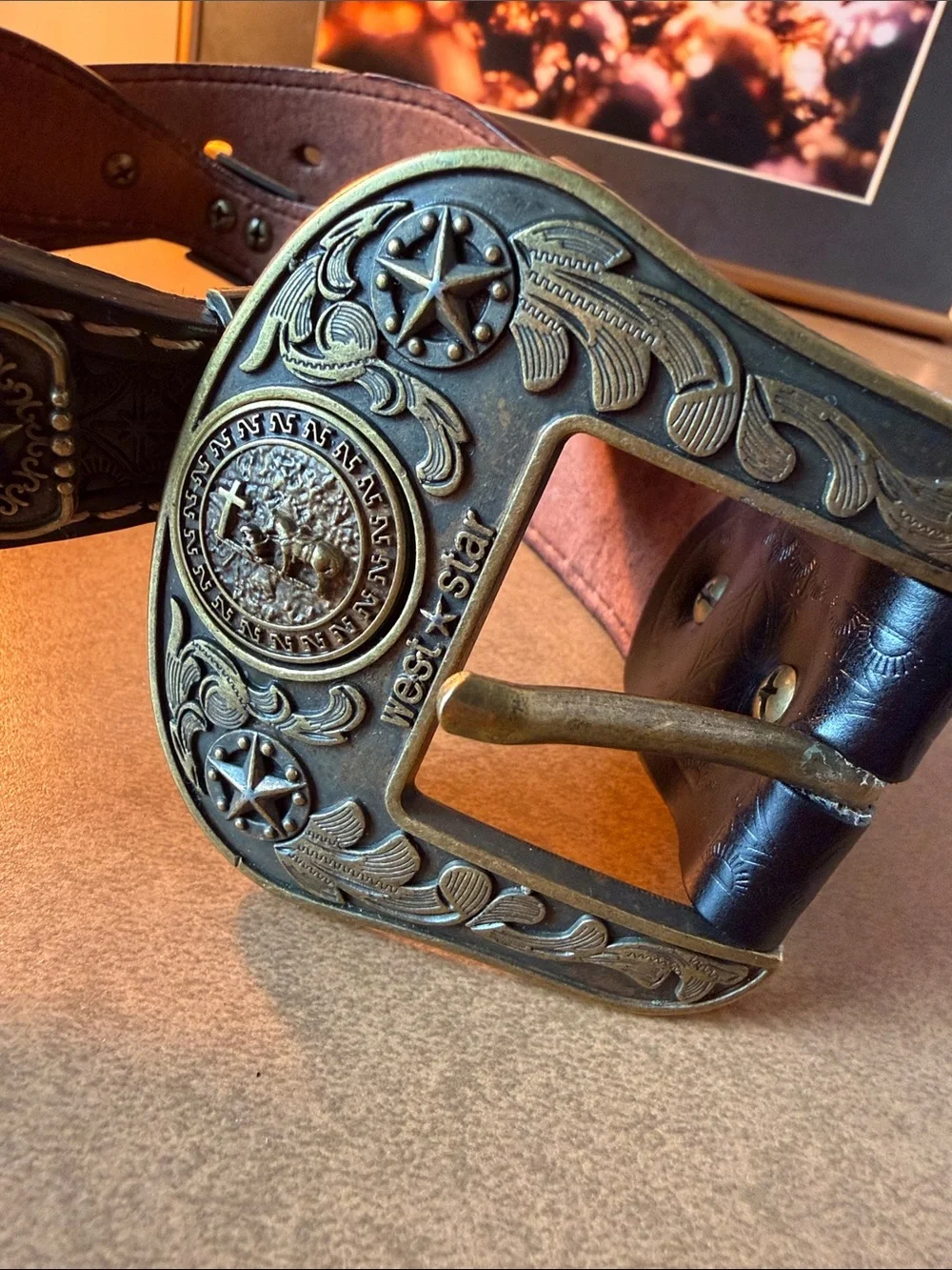 West Star Texas leather brown brass