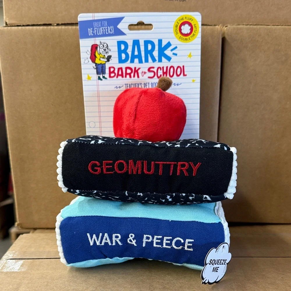 Bark School Dog Toy Set with Red Apple and Blue Books
