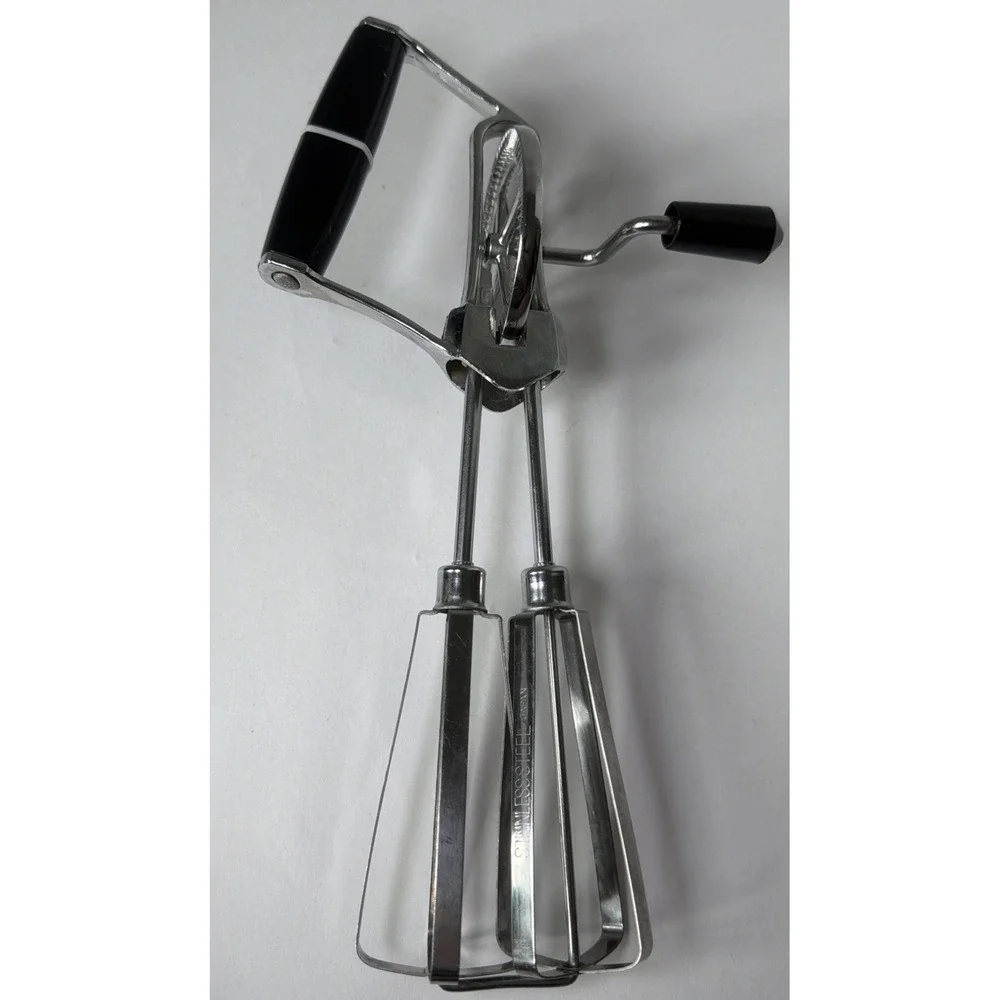 Vintage Egg Beater Retro Hand Mixer Black Stainless Steel 1960's Kitchen