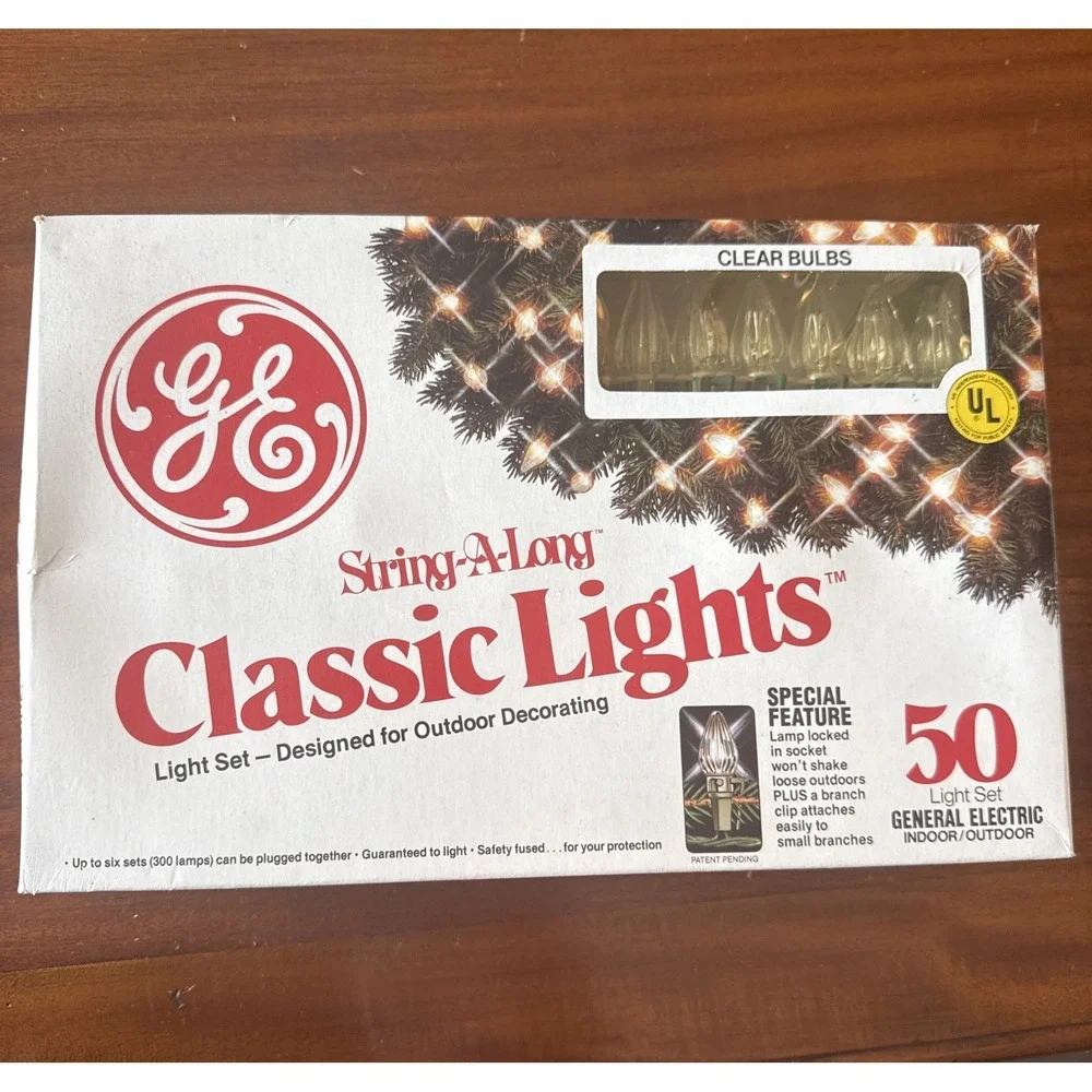NOS Vintage 90's GE String-A-Long 50 Clear Christmas Lights Indoor Outdoor F/W