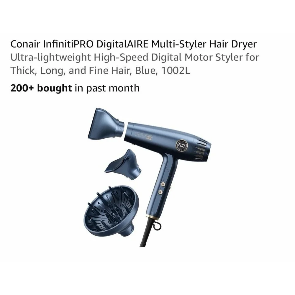 InfinitiPRO By Conair DigitalAIRE Hair Dryer Blue Travel Size 1002L Diffuser