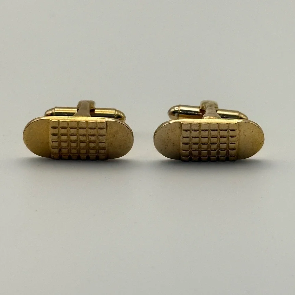 Cufflinks Mens OS Gold Grid Textured Oval Retro Accessory Timeless Vintage