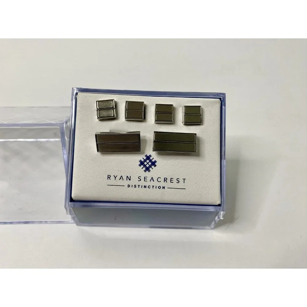 $90 Ryan Seacrest Distinction Men Rhodium Silver Tone Cufflinks Tuxedo Button #2