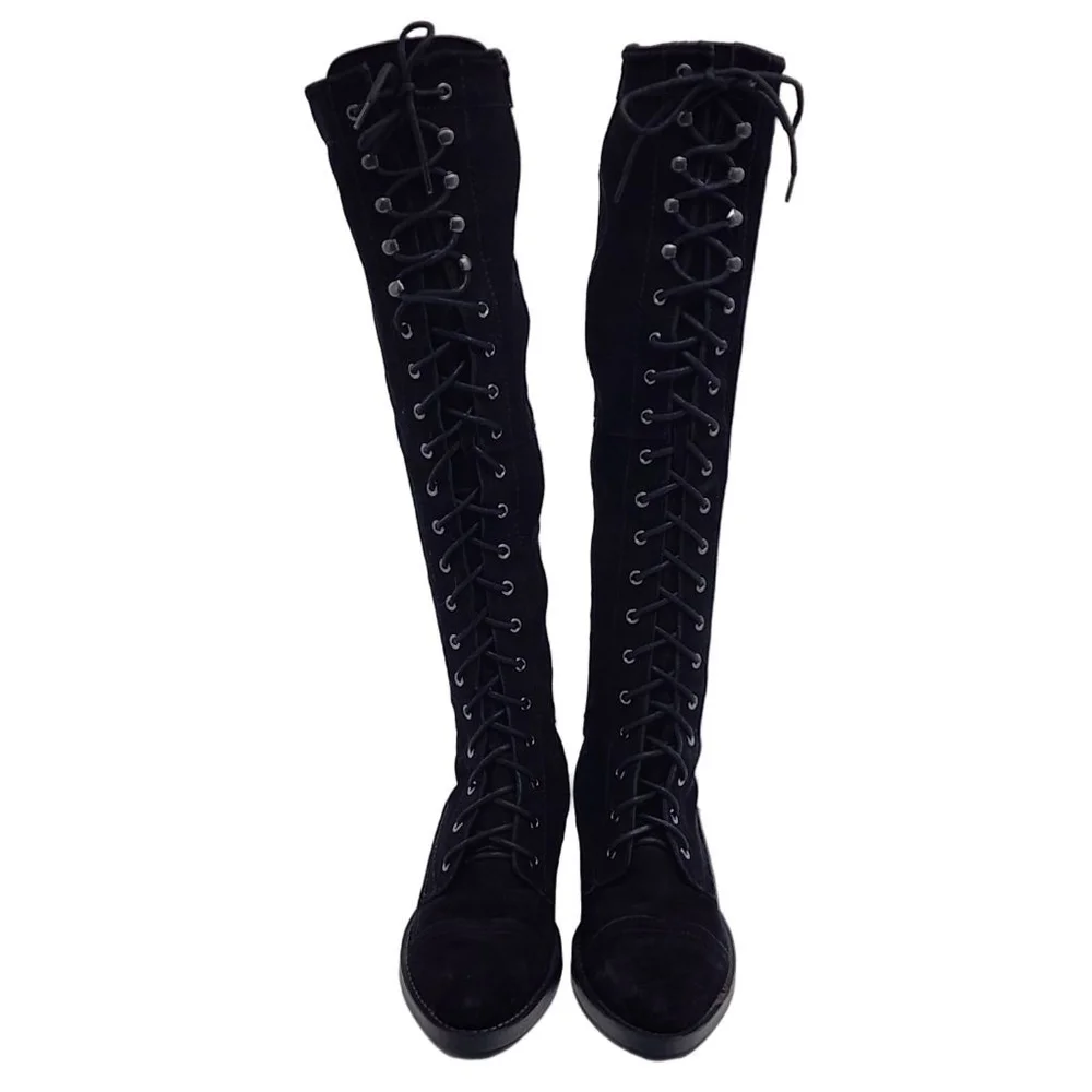 ROC Australia Black Suede Lace Up Over-the-Knee Boots Size 38 7.5‎
