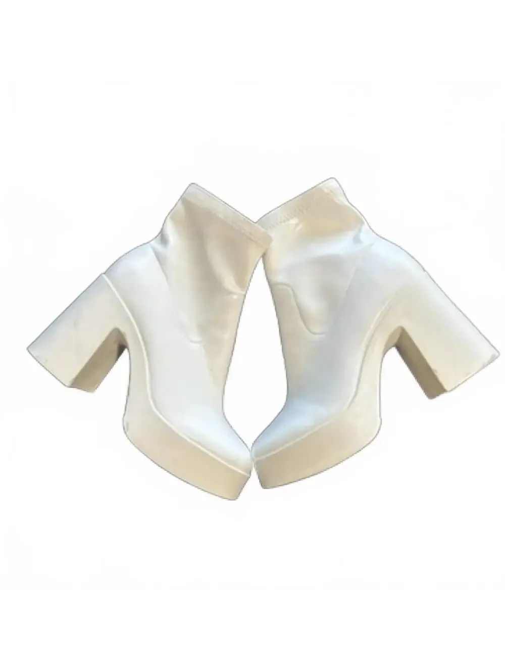 White Platform Block Heel Ankle Boots