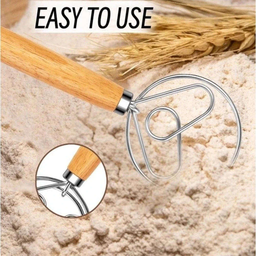 Stainless Steel Hand Whisk Danish Dough Kitchen‎ Dutch Hand Mixer bake kneed