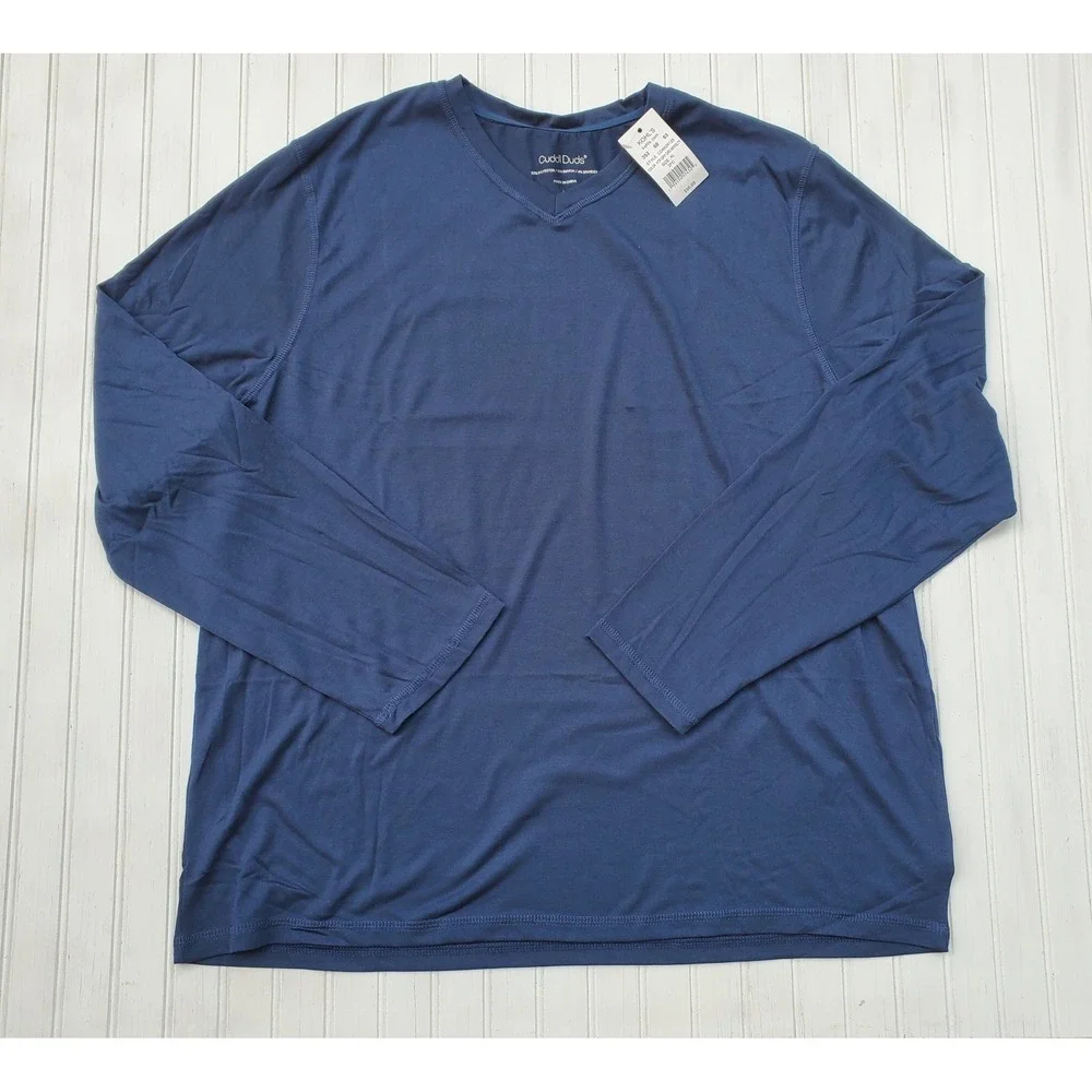 Cuddl Duds Mens XL Navy Blue V-Neck Long Sleeve Base Layer Shirt NEW Outdoor