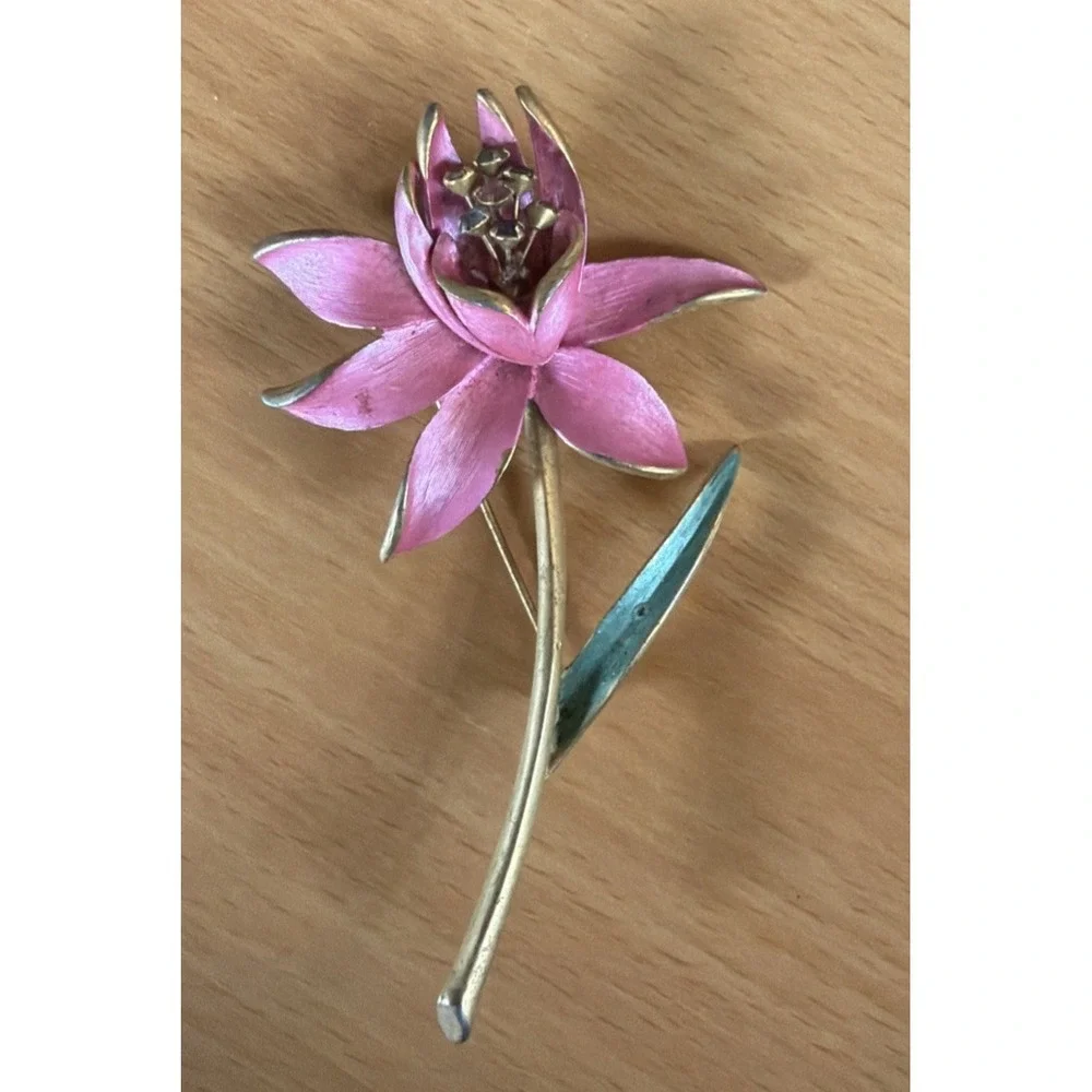 Vintage Park Lane Pink Enamel Tulip Flower Brooch‎ Retro Pink Boho