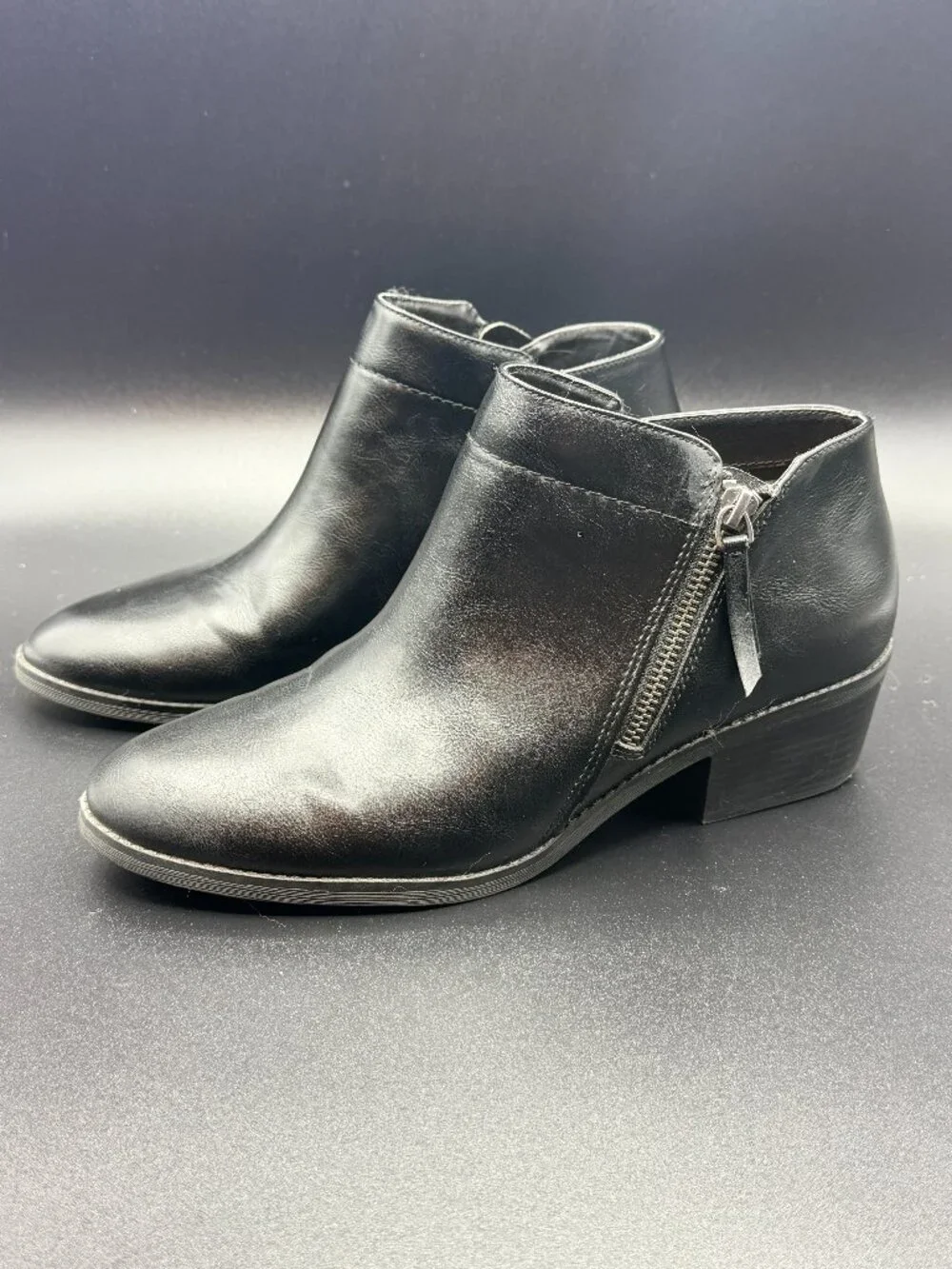 TIME & TRU Ankle Booties with Zipper, Black, Memory Foam Boots Size 10